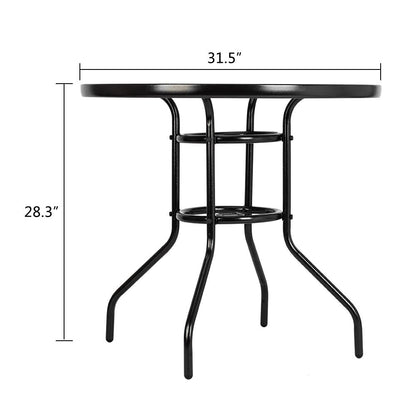31.5 In Outdoor Glass Table, Patio Round Table, Dining Table with Tempered Glass Tabletop for Indoor, Steel Frame for Yard Lawn Porch Balcony