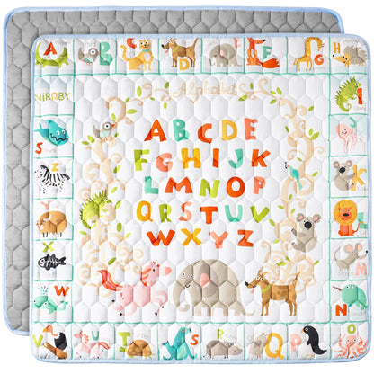 NiBaby 50x50 Foam Baby Playmat with Vibrant Patterns, Foldable Thick Cushioned Play Area and Non-Slip Base for Indoor/Outdoor Use, Machine-Washable, Hypoallergenic and Safe for Baby (Alphabet)
