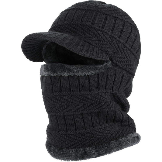 TAGVO Winter Knit Balaclava Beanie Hat with Flexible Neck Warmer, Unisex Windproof Warm Ski Face Mask for Outdoor Sports, Black