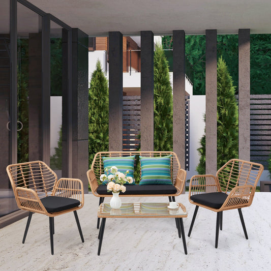 4-Piece Patio Furniture Set, All-Weather Wicker Sectional Sofa,Rattan Furniture Set ,Patio Conversation Set for Deck, Yard, Lawn