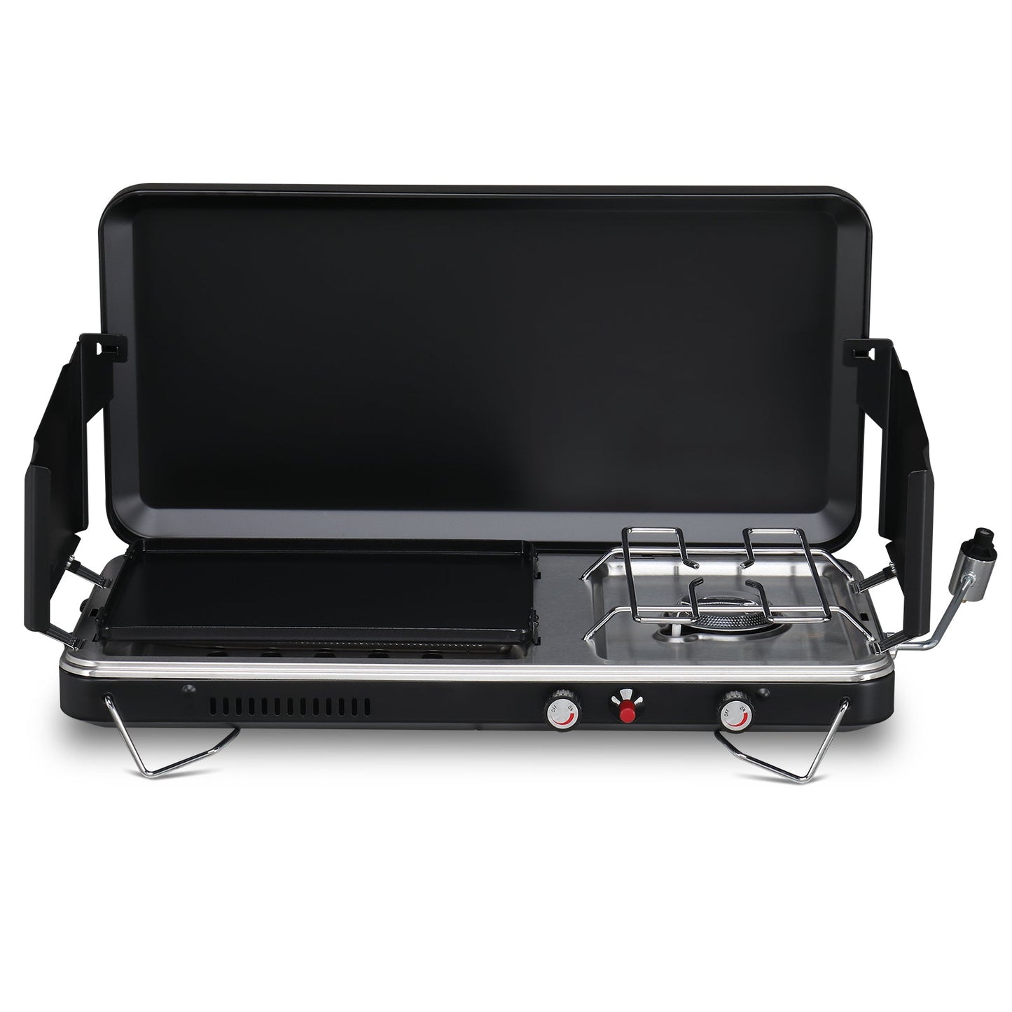 Tabletop 2-in-1 Camping Griddle/Stove Propane Stove Camping Portable Griddle Burner w/ Windpanel