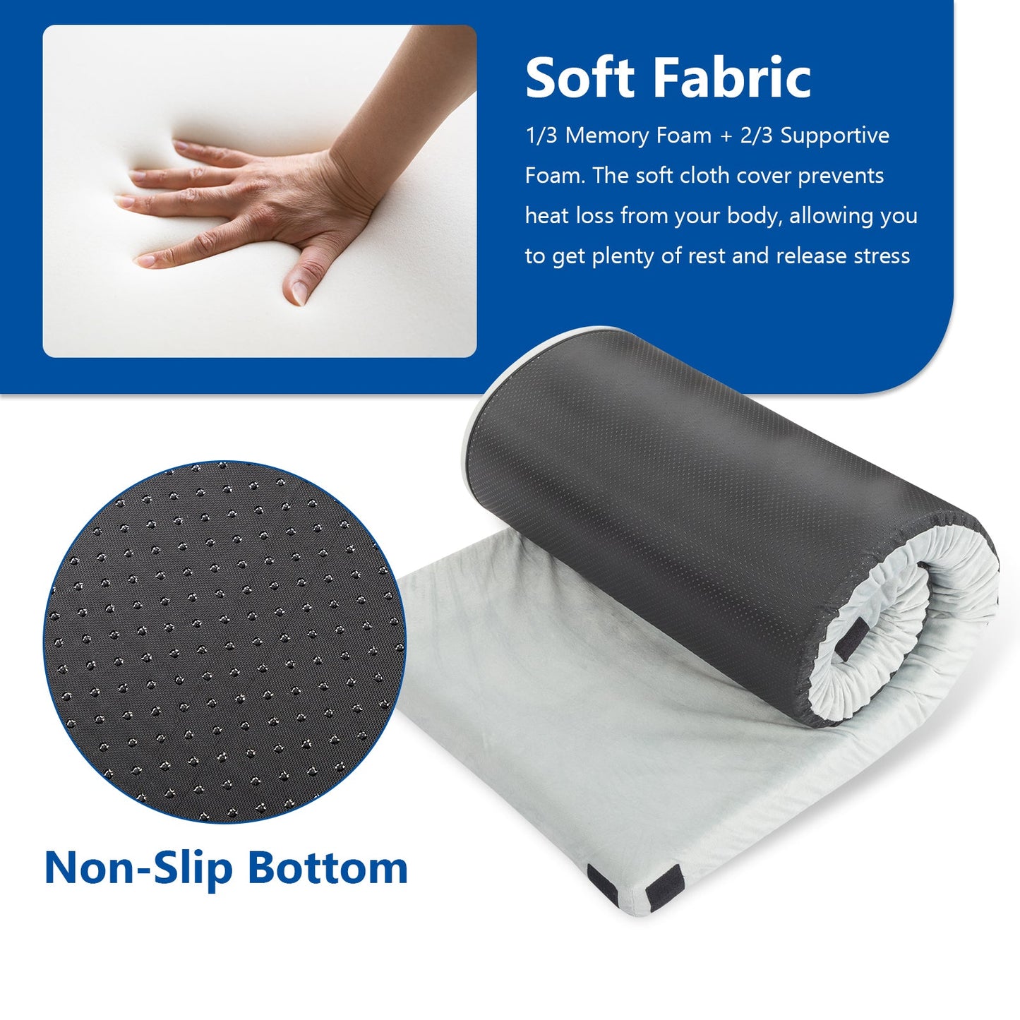 Zimtown Outdoor 2.5-inch Memory Foam Camping Mattress Portable Roll-Up Sleeping Mat, Small Gray