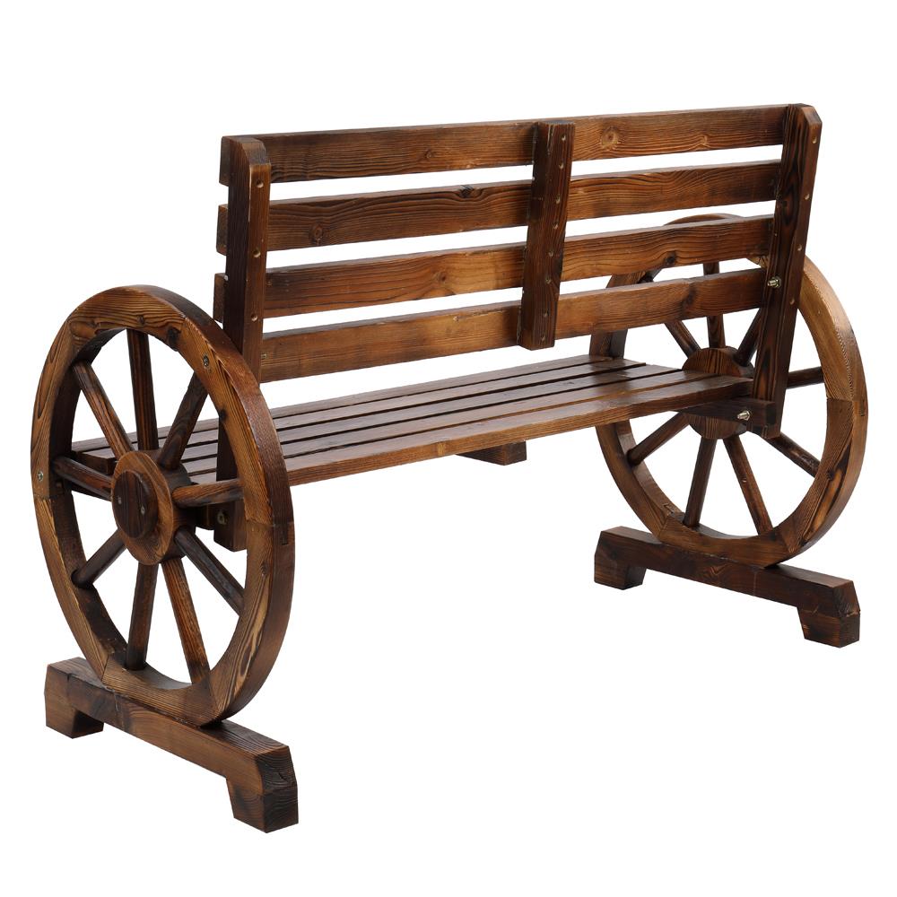 Zimtown Wooden Wagon Wheel Bench, 41" 2-Person Slatted Seat, Outdoor Patio Furniture, 550lbs High Capacity, Weather Resistance, Wood Garden Bench