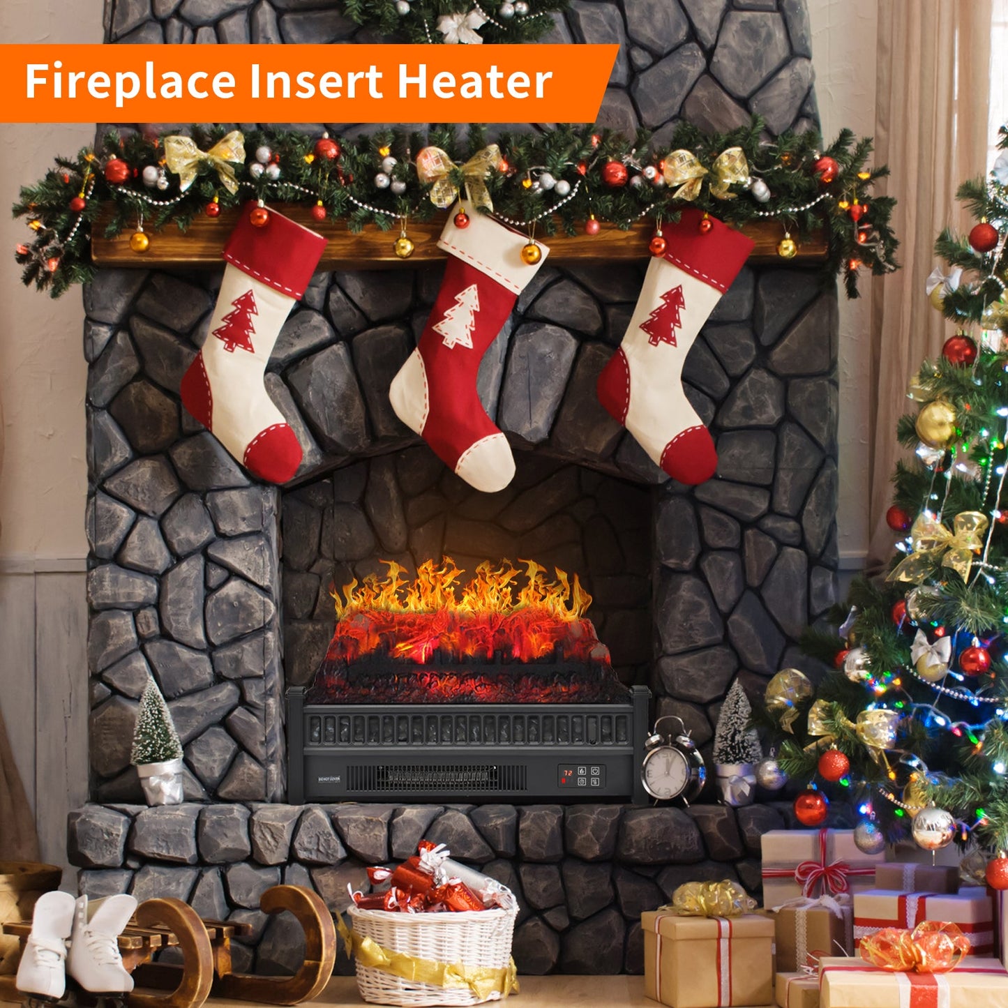 Zimtown 23" 1400W Electric Fireplace Logs Heater FreeStanding Fire Flame Stove