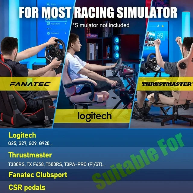 GTPLAYER Sim Racing Wheel Stand Simulator Cockpit Wheel Stand Racing Steering Shifter Mount Fit for Logitech G25 G27 G29 G920 G923 Thrustmaster T330TS Gaming Stand Wheel Pedals NOT Included ,Black